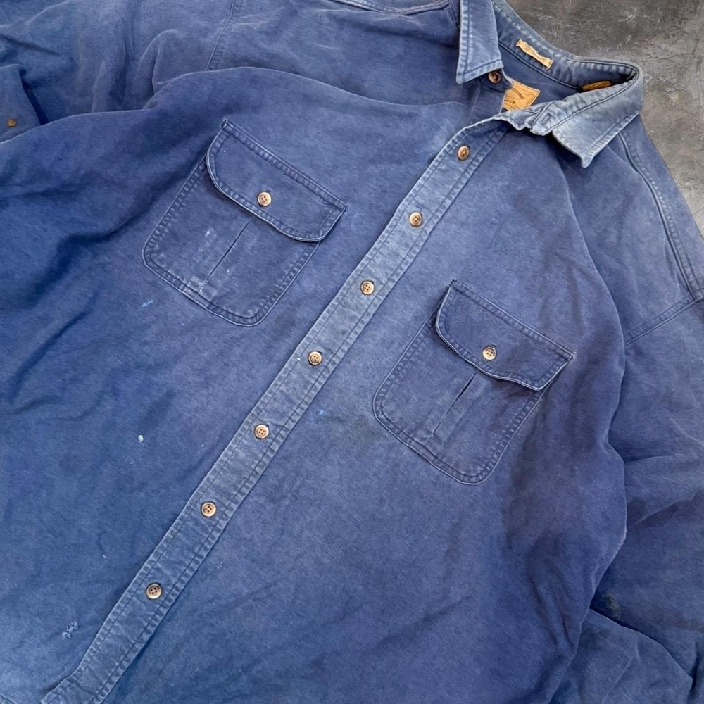 Vintage St Johns Bay 1990s Chamois Cloth Faded Blue Heavyweight Shirt Men's XXLT